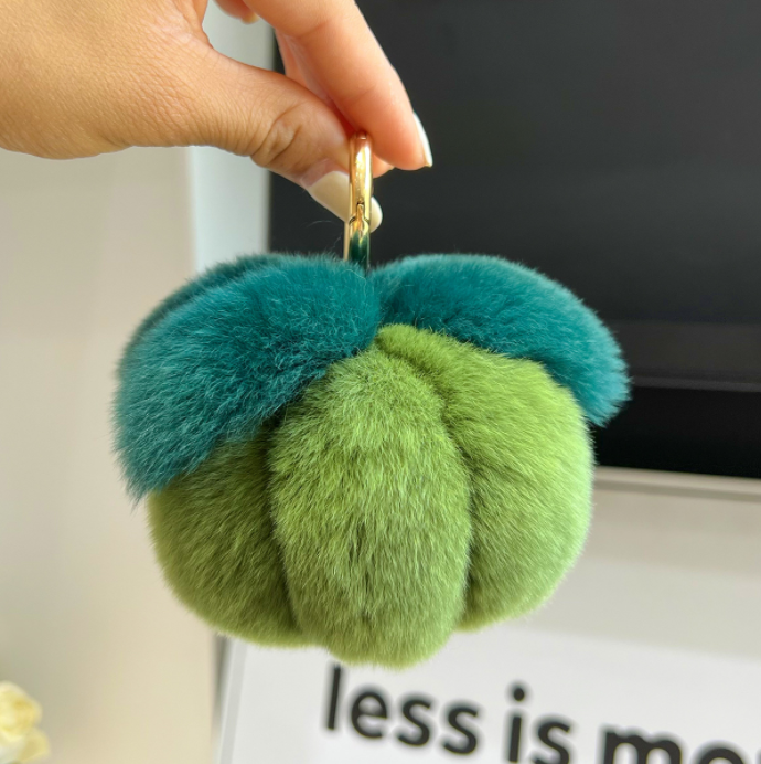 Real rabbit fur pumpkin car keychain pendant polular plush pompoms ball pumpkin decoration crafts